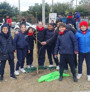 Junto a estudiantes, la Municipalidad plantó árboles en plaza España